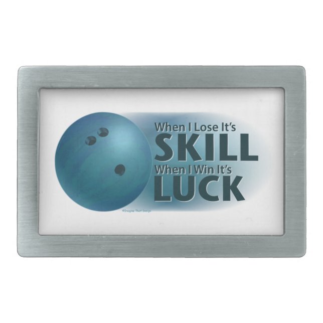 Lose Skill Win Luck Bowling Blue Rectangular Belt Buckle (Front)
