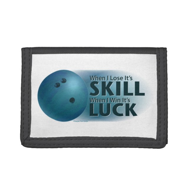 Lose Skill Win Luck Bowling Blue Tri-fold Wallet (Front)