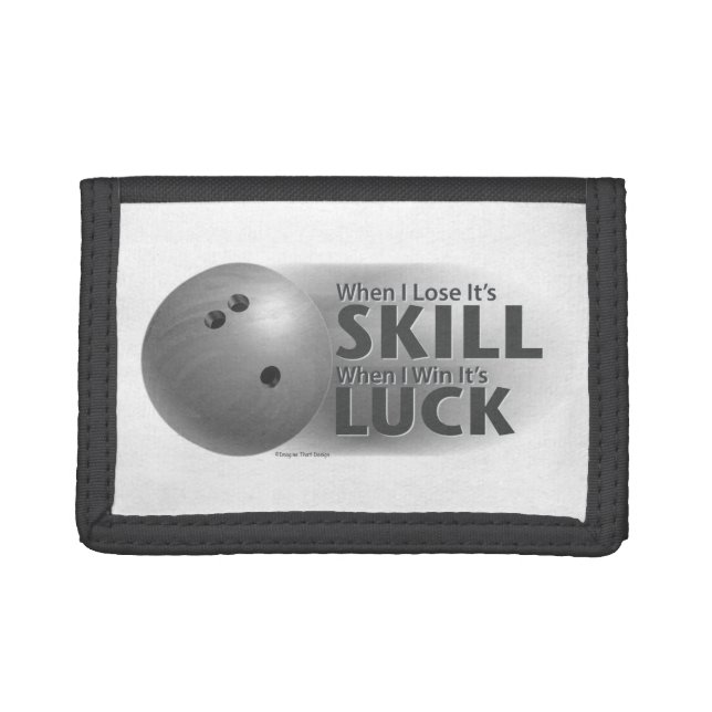 Lose Skill Win Luck Bowling Gray Tri-fold Wallet (Front)