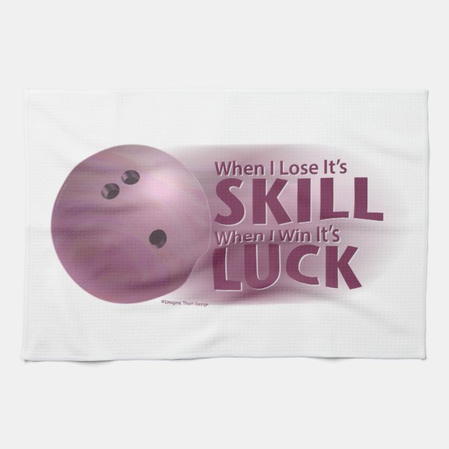 Lose Skill Win Luck Bowling Pink Kitchen Towel (Horizontal)