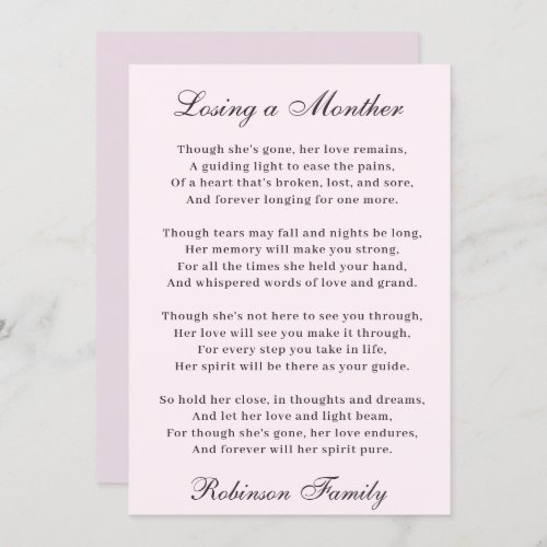 Losing a Mother Poem Card