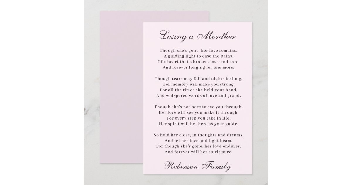 Losing a Mother Poem Card Zazzle
