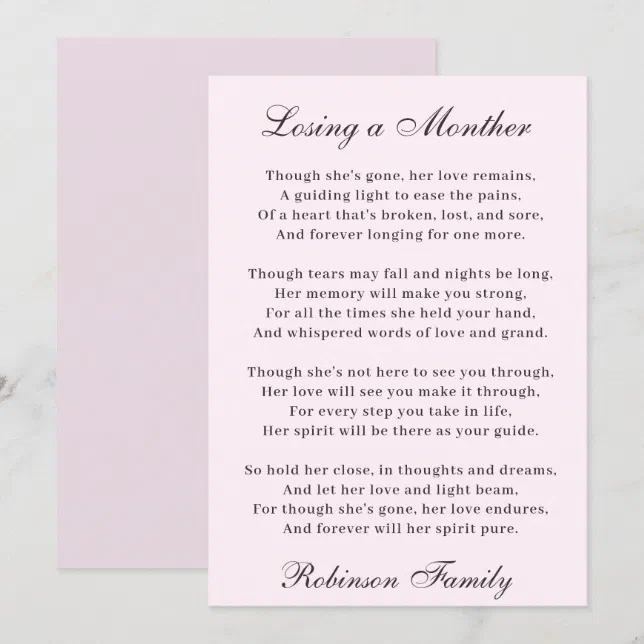 Losing a Mother Poem Card Zazzle