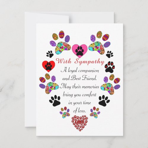 Loss of a Dog or Cat Heart Sympathy Card 