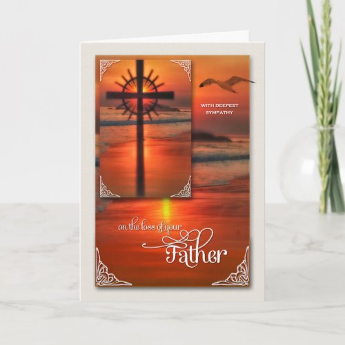Loss of a Father Sympathy Sunset Cross Beach Card