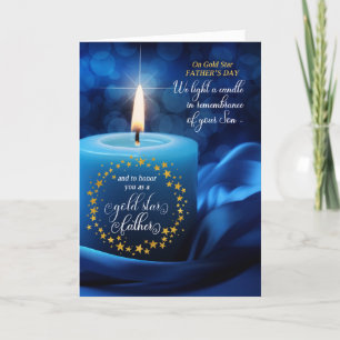 Loss of a Son Gold Star Father's Day Blue Candle Holiday Card