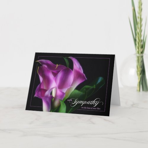 Loss of a Son Sympathy Purple Calla Lily on Black Card