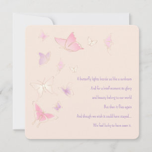 Loss of Baby Infant Girl Pink Butterflies Sympathy Note Card