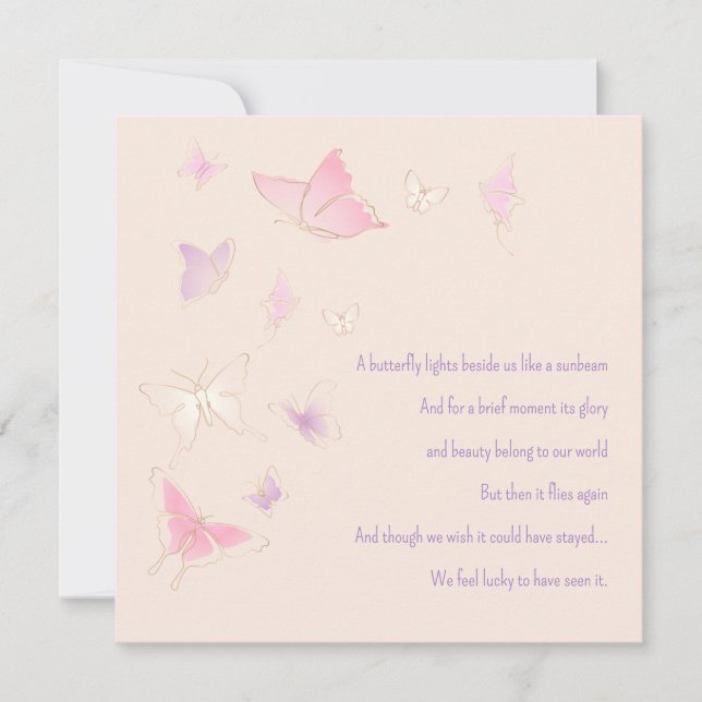 Loss of Baby Infant Girl Pink Butterflies Sympathy Note Card (Front)