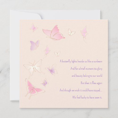 Loss of Baby Infant Girl Pink Butterflies Sympathy Note Card
