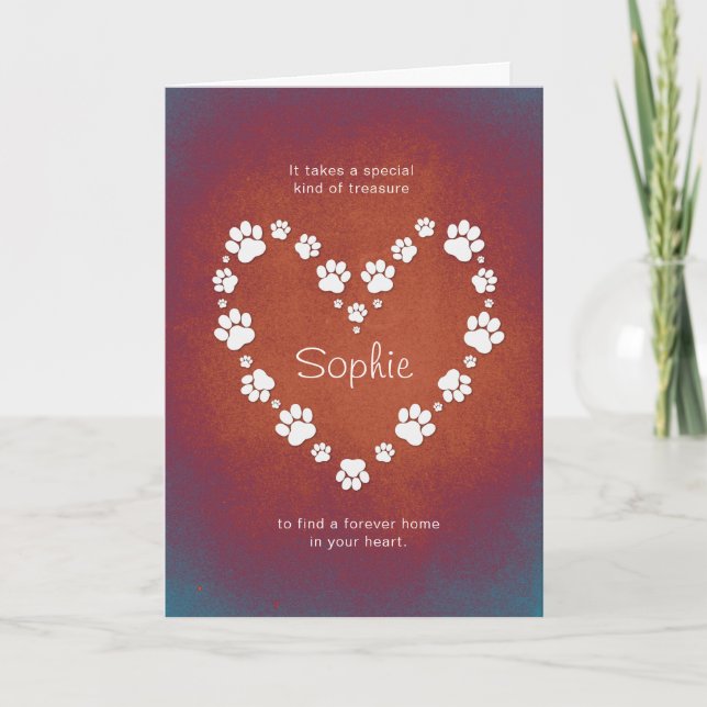 Loss of Dog / Cat Pawprint Heart Rainbow Sympathy Card (Front)