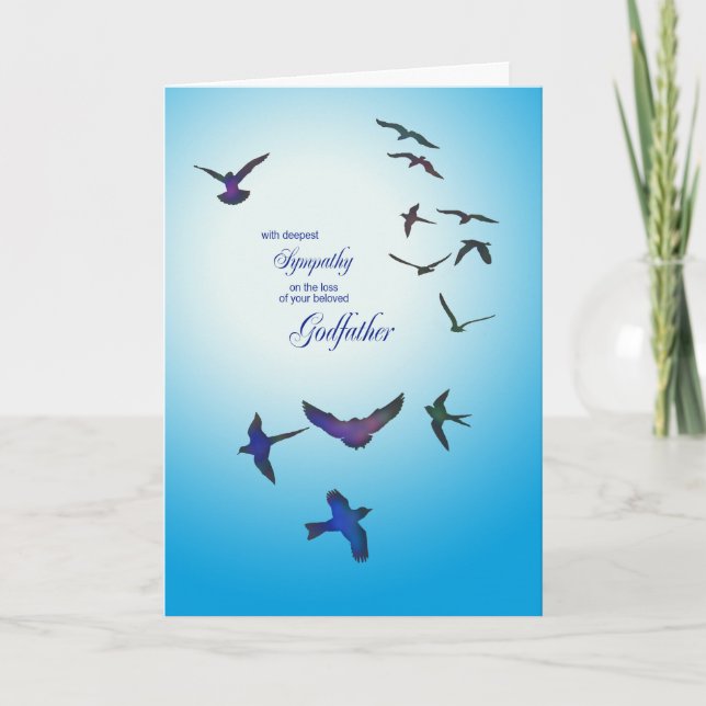 Loss of godfather, sympathy card, flying birds card (Front)