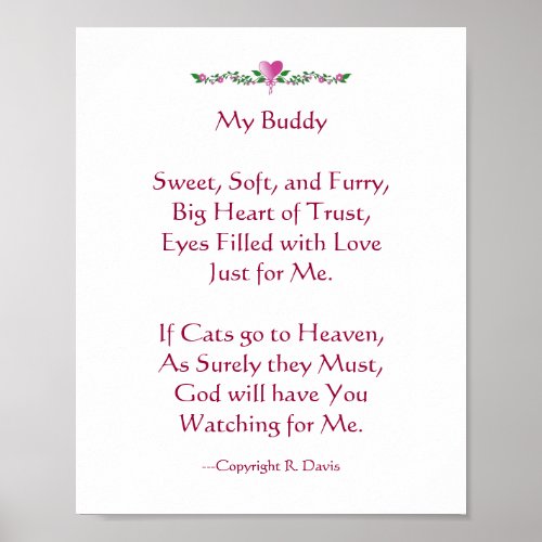 Loss of Pet Cat Sympathy Poster