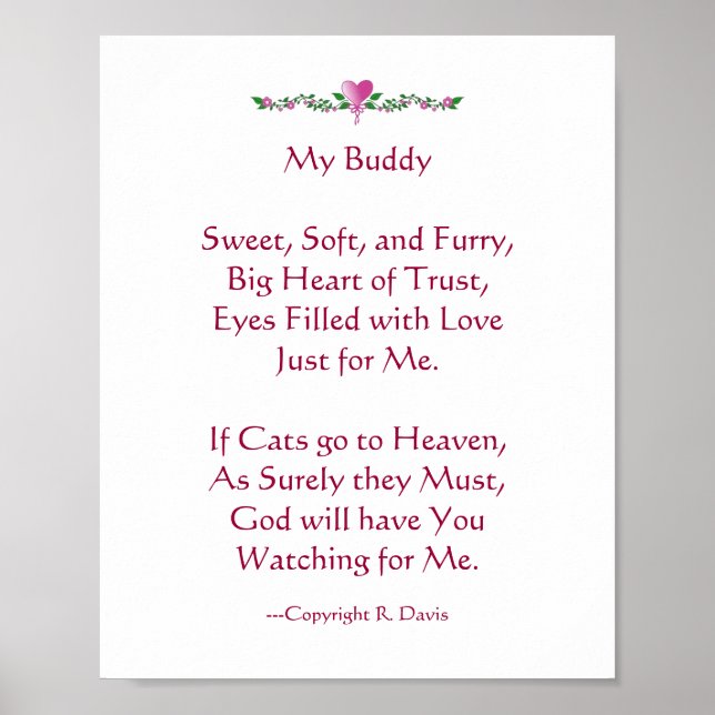 Loss of Pet Cat Sympathy Poster (Front)