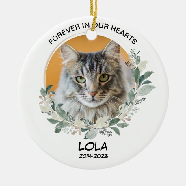 Loss of Pet Gift Custom Photo Cat Memorial Ceramic Ornament (Front)