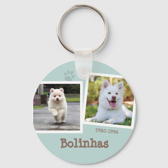 Loss Pet Memorial Photo Dog Paw Print Cute Picture Keychain (Front)