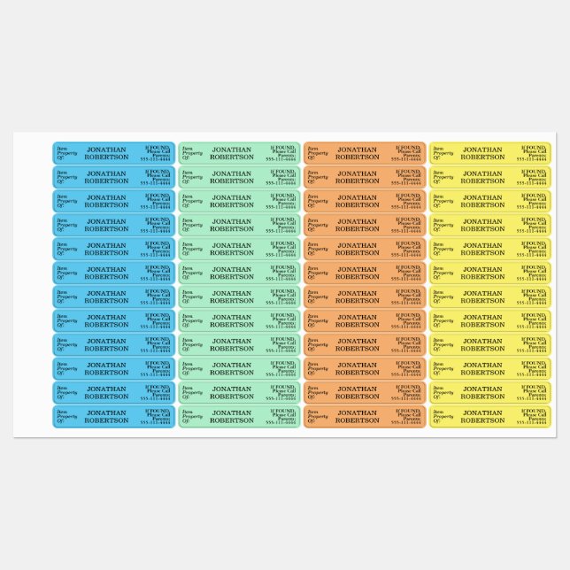 Lost and Found Blue Green Child's NAME Kids' Labels (Sheet)