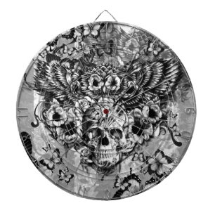 Lost and found, floral owl with sugar skull dartboard with darts