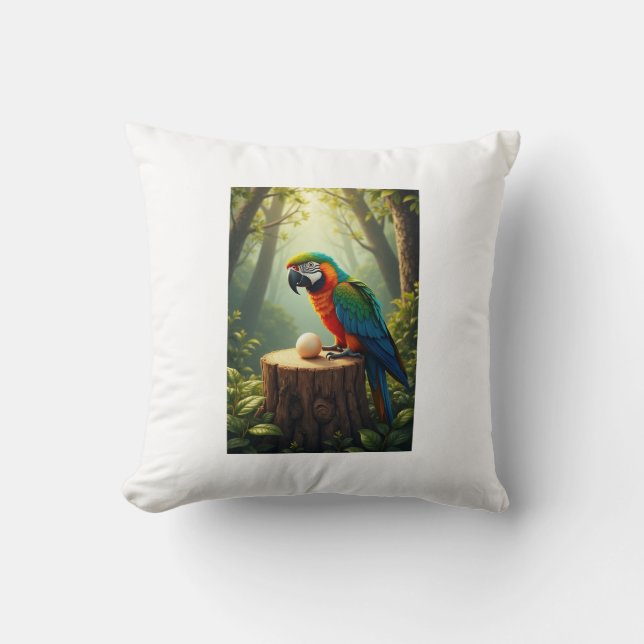 "Lost Egg: Parrot's Cry from the Tree" Throw Pillow (Front)