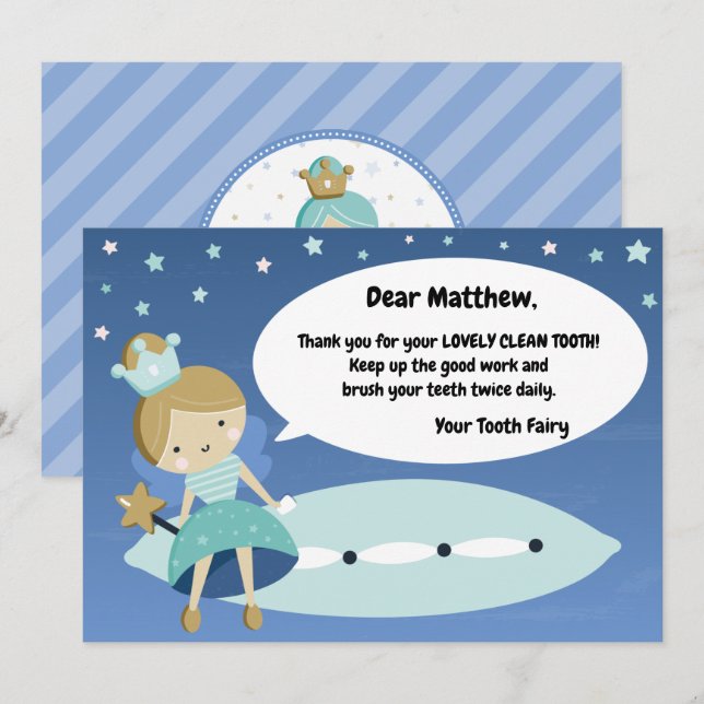 Lost First Tooth Card. Tooth Fairy Visit Note. Holiday Card (Front/Back)