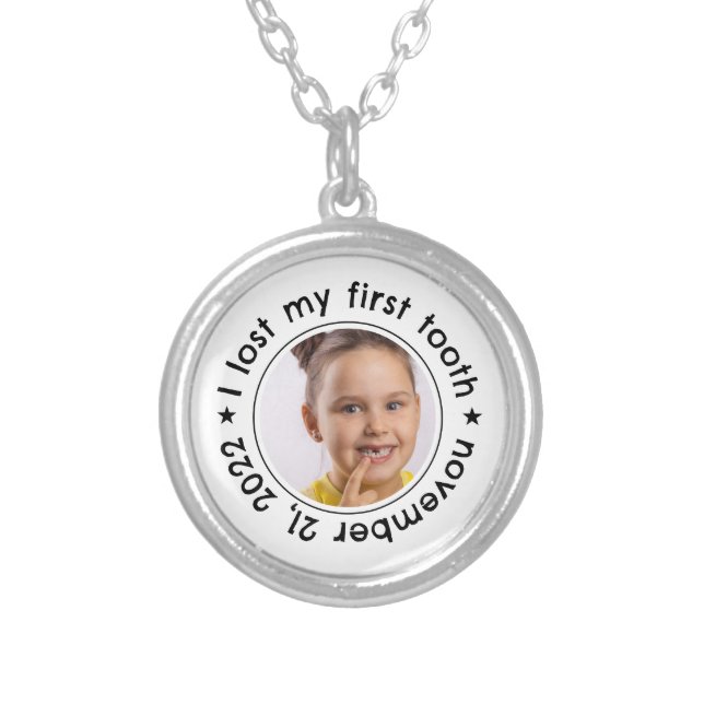 Lost First Tooth Kid's Congratulation Milestone Silver Plated Necklace (Front)