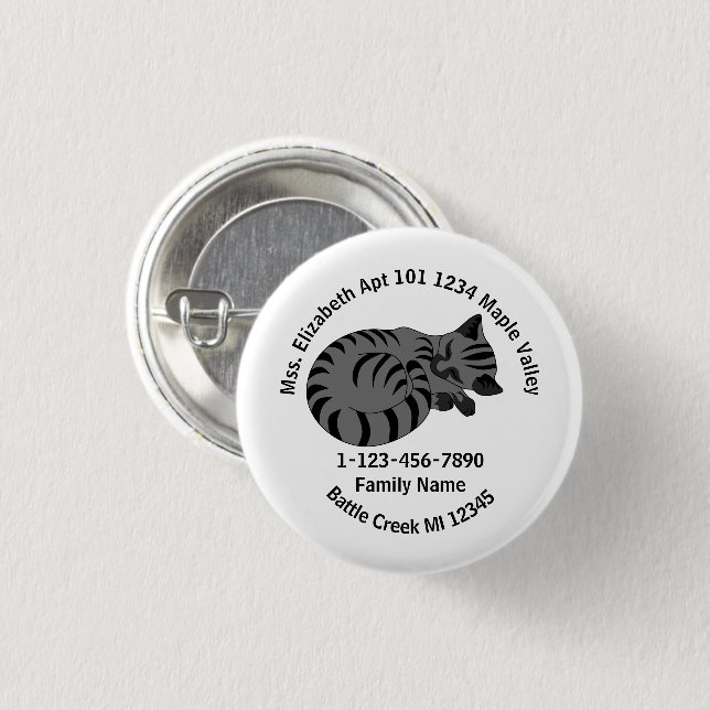 Lost Gray Tabby Kitten Family Home Address  Button (Front & Back)