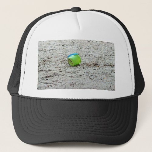 Lost Green Bucket in Sand on Summer Beach Trucker Hat