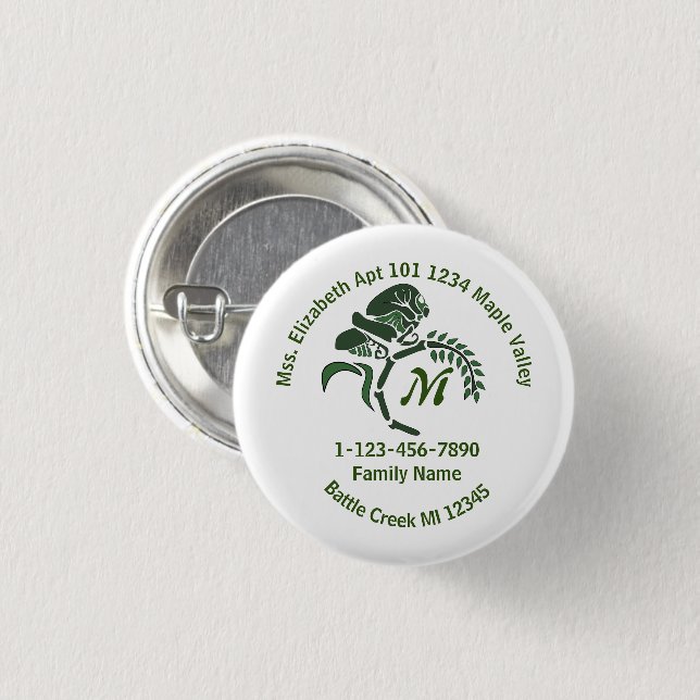 Lost Hooded Grasshopper Family Home Address Button (Front & Back)