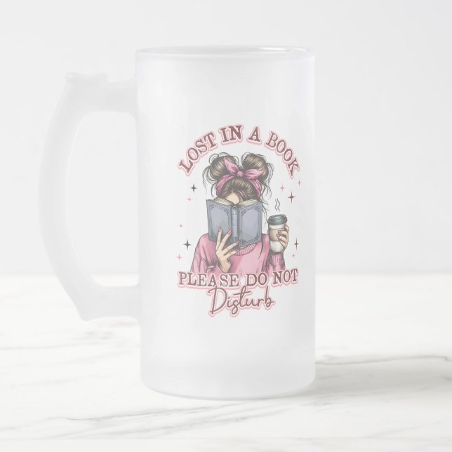 Lost In a Book....  Frosted Glass Beer Mug (Left)