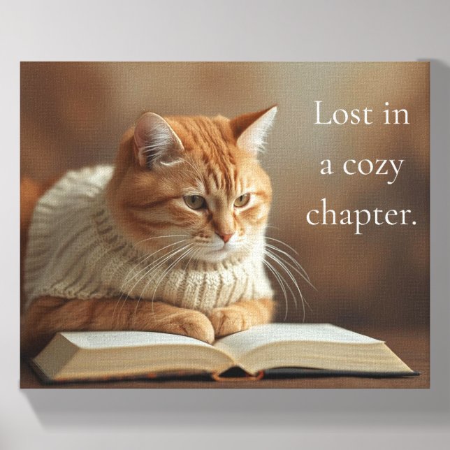 Lost in a Cozy Chapter Cat Canvas Photo Tile (Front Set)