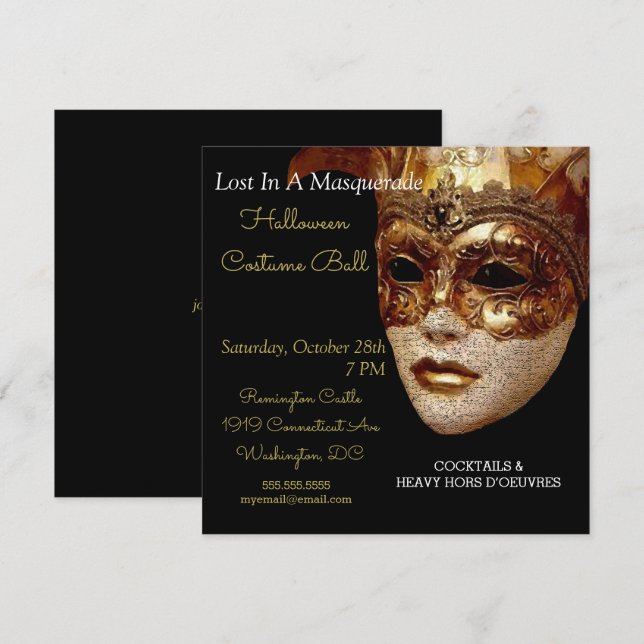 Lost In A Masquerade Costume Ball Gala Party Invitation (Front/Back)