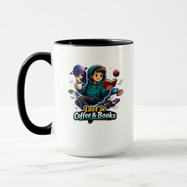 Lost in Coffee & Books – Book Lover Gift Mug (Left)