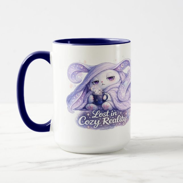 Lost in Cozy Reality Fluffy Bunny Mug (Left)