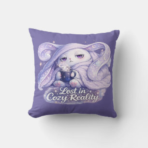 Lost in Cozy Reality Fluffy Bunny Throw Pillow