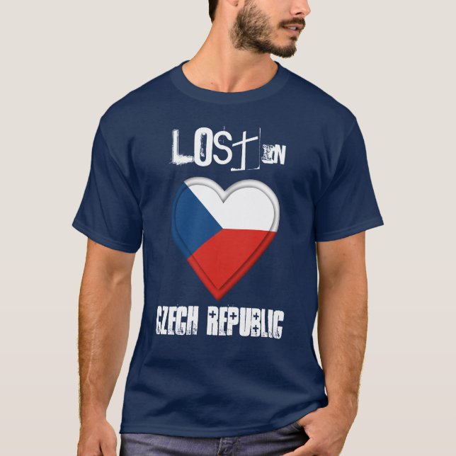 Lost in Czech Republic  flag Heart T-Shirt (Front)