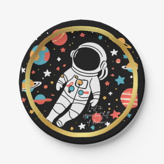 Lost in Space Astronaut Round Sticker with Vibrant Paper Plates