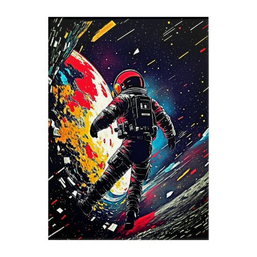 Lost in Space Lino Cut Astronaut  Acrylic Print