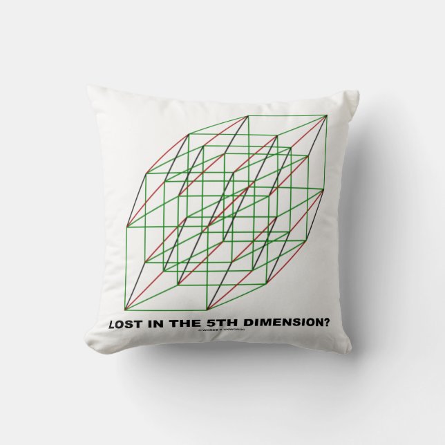 Lost In The 5th Dimension? Geometry Cube Humor Throw Pillow (Front)