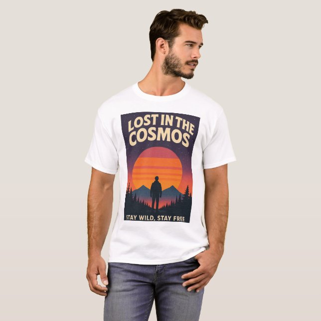 Lost in the Cosmos – Cosmic Typography Space Desig T-Shirt (Front Full)