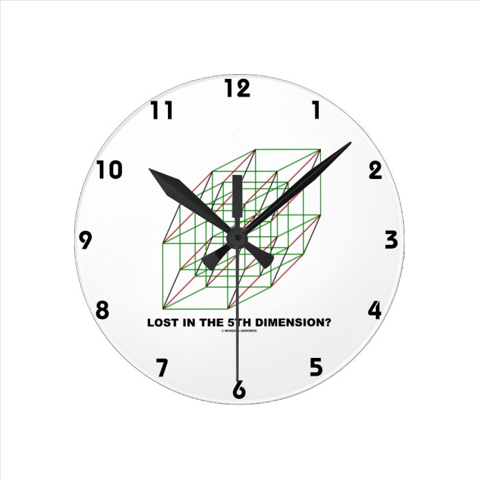 Lost In The Fifth Dimension? (Geometry Cube Humor) Round Wallclocks