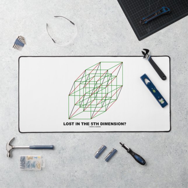 Lost In The Fifth Dimension? (Geometry Cube Humor) Desk Mat (Workstation)