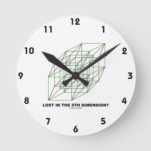Lost In The Fifth Dimension Geometry Cube Humor Round Clock
