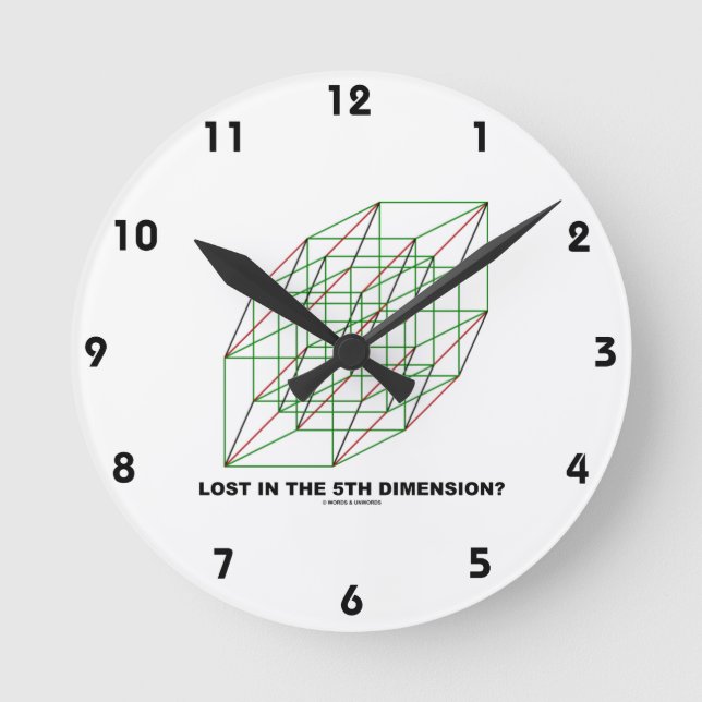 Lost In The Fifth Dimension? (Geometry Cube Humor) Round Clock (Front)