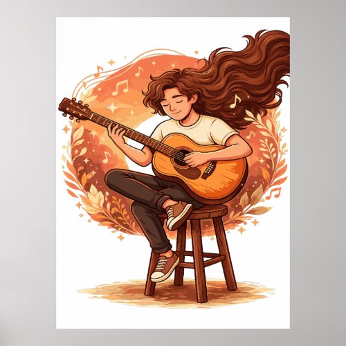 Lost In The Music Cozy Guitar Player Aesthetic Ill Poster