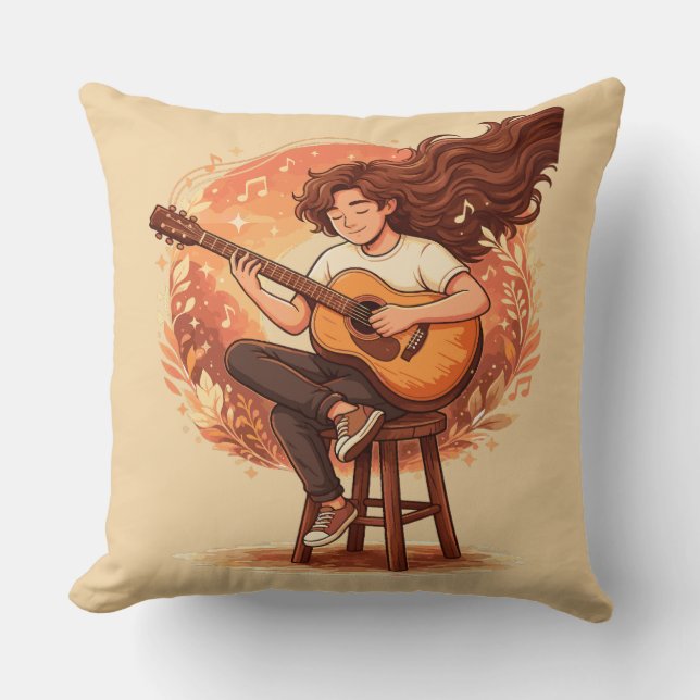 Lost In The Music Cozy Guitar Player Aesthetic Ill Throw Pillow (Front)