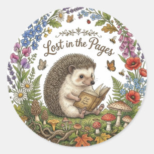Lost in the Pages Cute Hedgehog Reading Book Classic Round Sticker