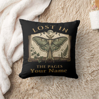 Lost In The Pages Moth Dark Academia Throw Pillow