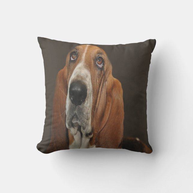 Lost In Thought Basset Hound Throw Pillow (Front)