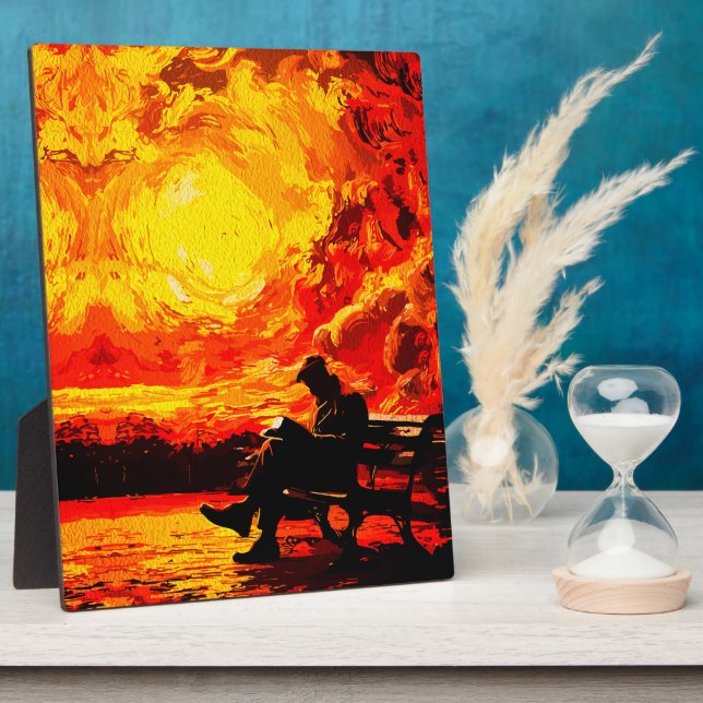 Lost in Thought – Surreal Sunset Reflection Plaque (Side)