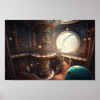"lost In Time": A Steampunk-inspired Library Poste Poster by antique_future at Zazzle